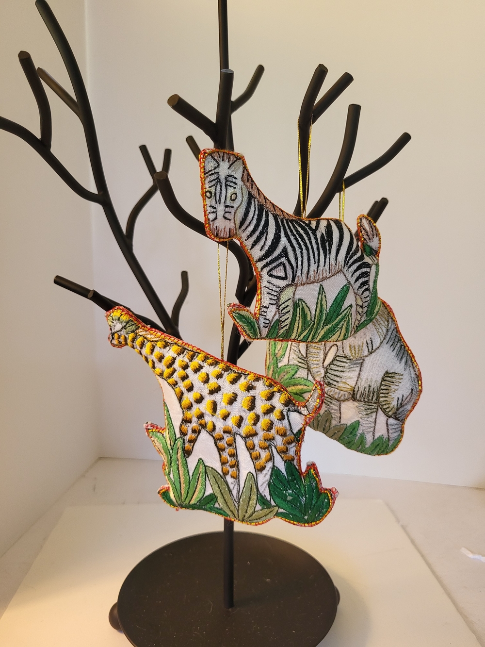 Vintage Lillian Vernon Embroidered Safari Animal Orniment Set/3